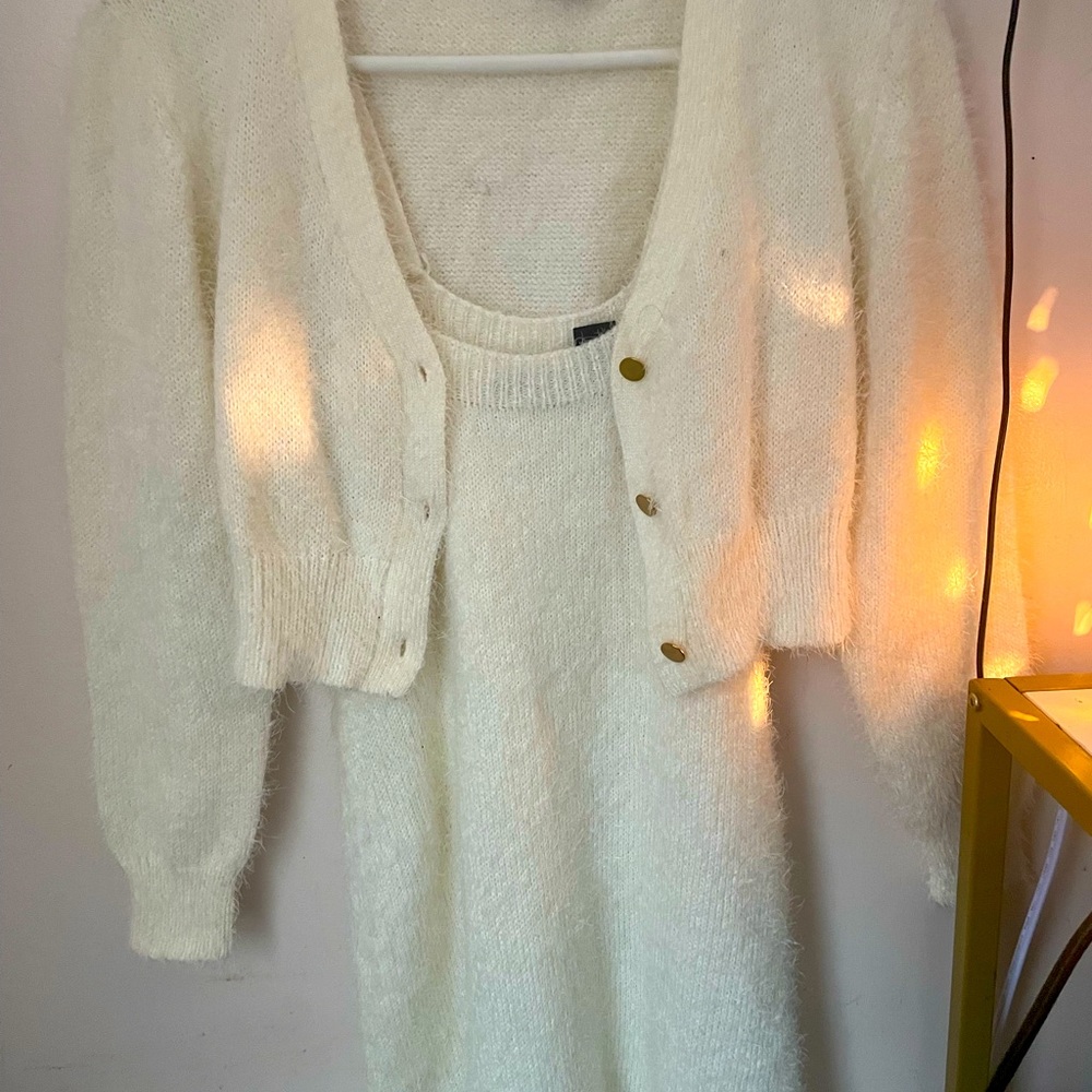 White fuzzy dress two piece